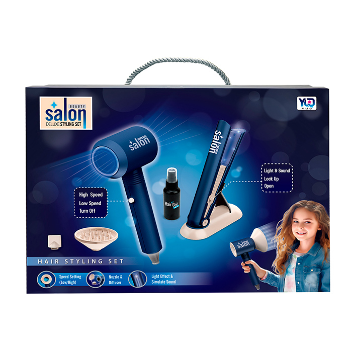 Набір аксесуарів YLQ-113 (12шт) набір перукаря, фен-повітря, плойка, світло, на бат-ці, в кор-ці, 35