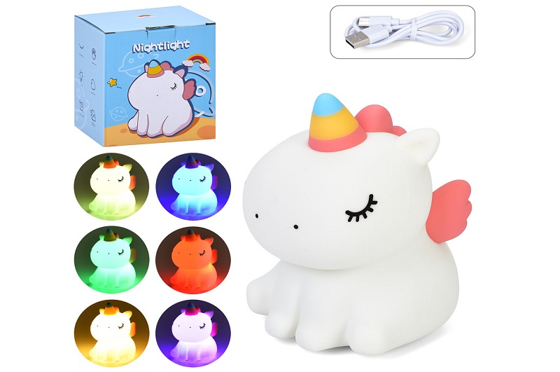 Нічник 8619 (36шт) єдиноріг, 14-9-11см, світло (кольорове), сенсорний, акум, USB-зарядне, в кор-ці,