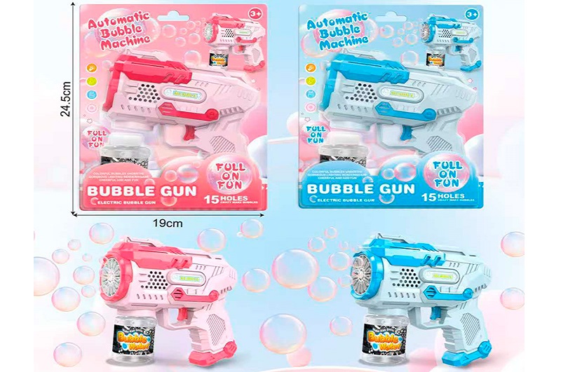 Мильні бульбашки YD-705A (48шт) пістолет, 16см, світло, запаска 7-5см, 2 кольори, на бат-ці, у слюді