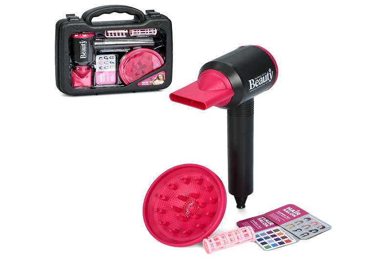 Набір аксесуарів HJ624D (60шт) набір перукаря, фен-повітря,  насадки, бігуді, на бат-ці, в чемодані,