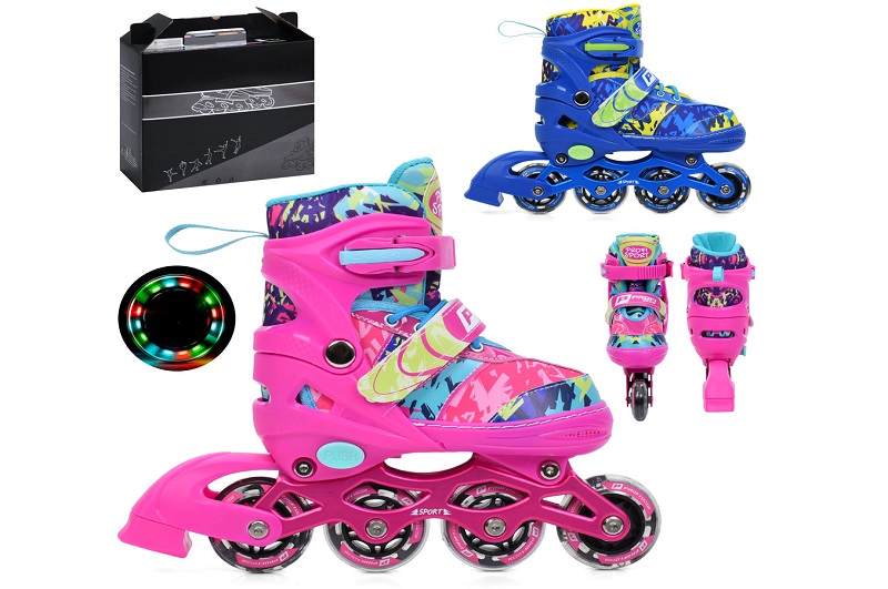 Ролики A4160-S (6шт) розсувні, шнурівка+бакля, алюм.рама, колеса ПВХ 61мм, 1світло, устілка 18см (+2