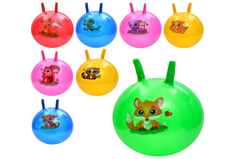 М'яч для фітнесу MS 4284 (40шт) ріжки, 45см, 320г, 8 видів(тварина)/5 кольорів, 20-17-4см