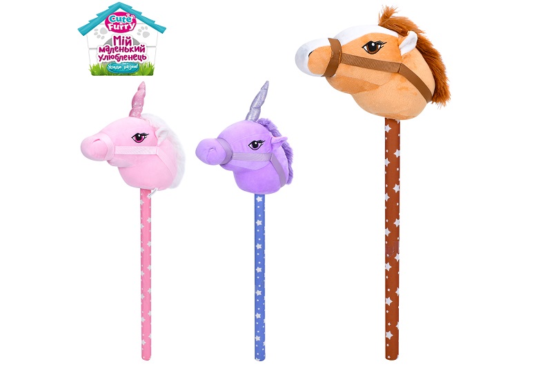 М'яка іграшка YG0163 (36шт) єдиноріг/конячка на палці, хоббихорсинг, 70-26-10см, 3 вида, у пакеті