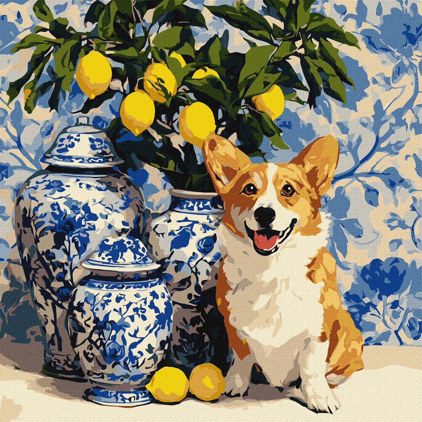 Картина по номерах Коргі та лимони" 40х40см  KHO6882"