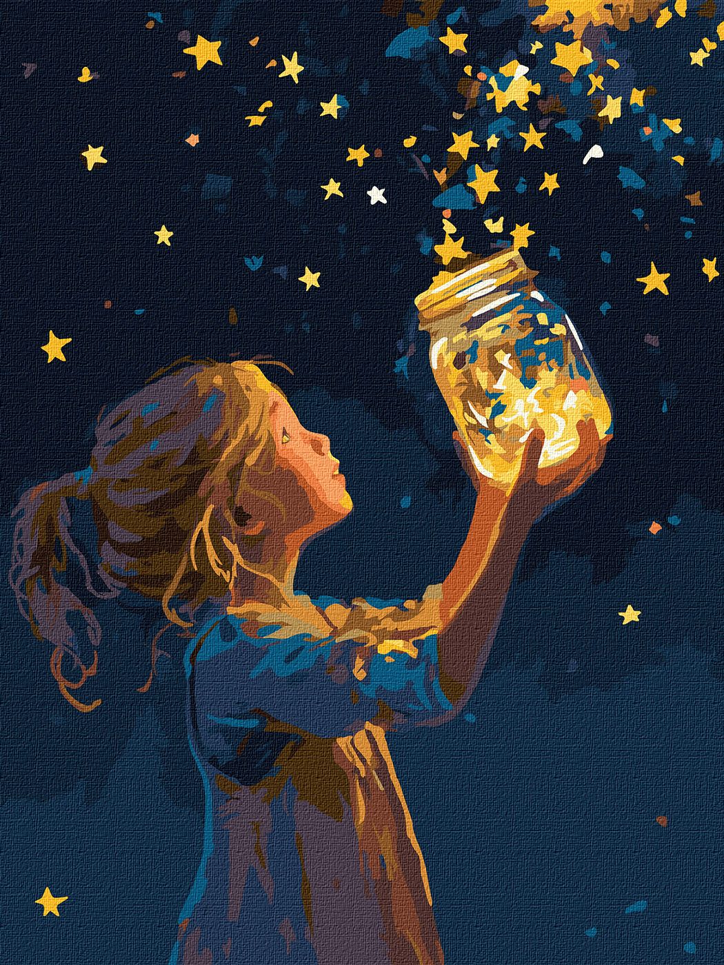 Картина по номерах Дівчинка і зірочки з фарбами металік" 30х40см  KHO8724"