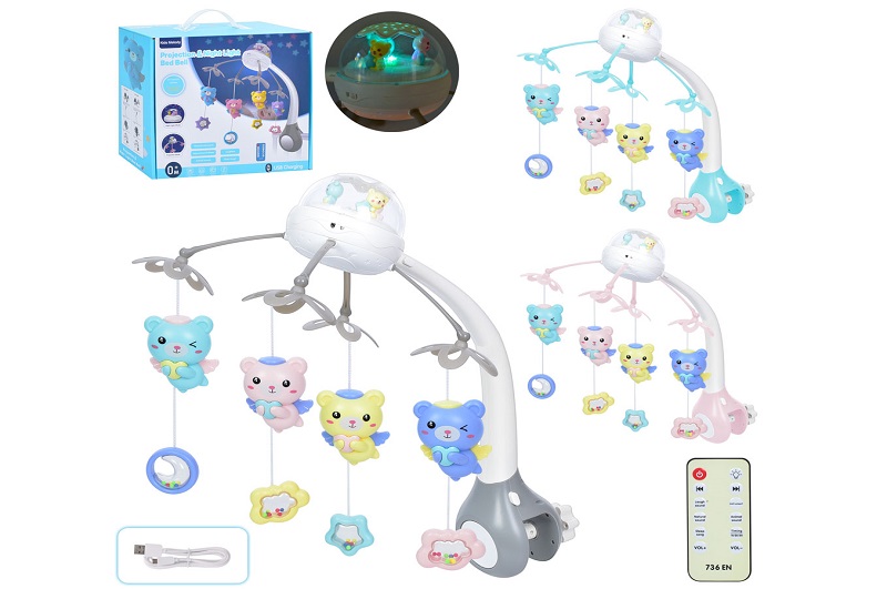 Карусель на кроватку 6688ABC (6шт) підвіски 4шт,Д/К(І/Ч),музика,3види,USB,на акум.,в кор-ці 28-31-13