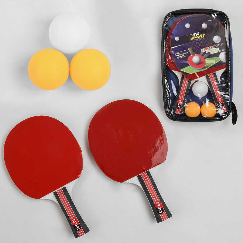 Ракетка для пінг-понгу C 44860 (50) TK Sport", 2 шт + 3 м`ячики, в чохлі"
