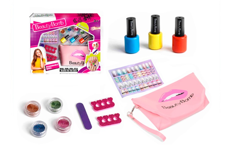 Косметика RY6272 (36шт) набір для манікюру, лак 3шт, наліпки, блиск/глітер 4шт, пилка, розділювачі д