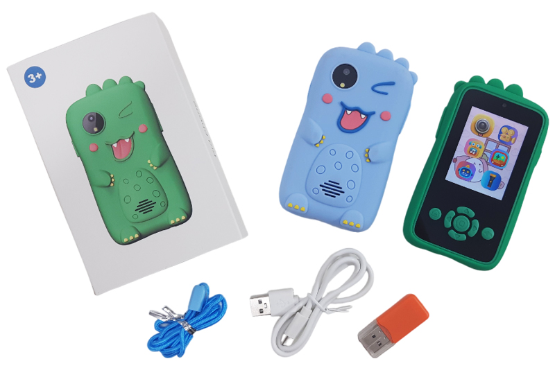 Смартфон KidPhone Dino" з камерою та іграми (синій/зелений) в коробці р.14*9*4см"