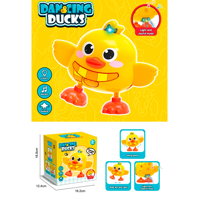 Музична іграшка 9910 (18шт) каченя, 16см, музика, світло, танцює, на бат-ці, в кор-ці, 16,5-16,5-12,
