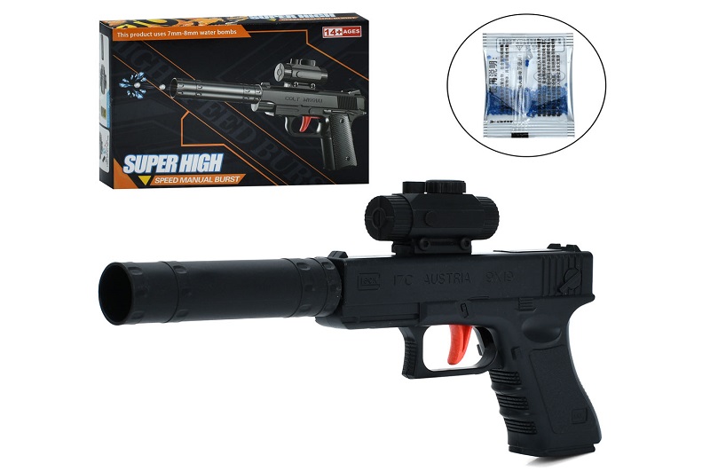 Пістолет 9902 (120шт) 22см, стріляє водяними кулями, в кор-ці, 14,5-10-2,5см