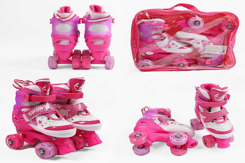 Ролики 701-1 S розмір S 31-34 (6) рожевий, устілка 19-21 см, колеса PU d - 4,5см, КОЛЕСА ЗІ СВІТЛОМ