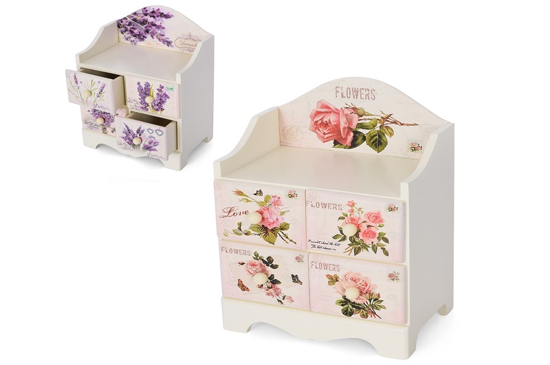 Скринька Z52409 (20шт) дерев'яна, 15-20-10см, 4висув.ящика, 2вида, в кор-ці, 22-16-11см