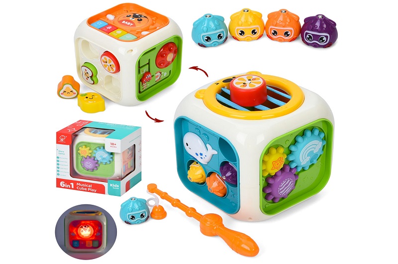 Гра 987 (16шт) куб, 6в1, бізікуб, 14см, шестерні, сортер (фрукти 4шт), грань-резинки, лабіринт, піан