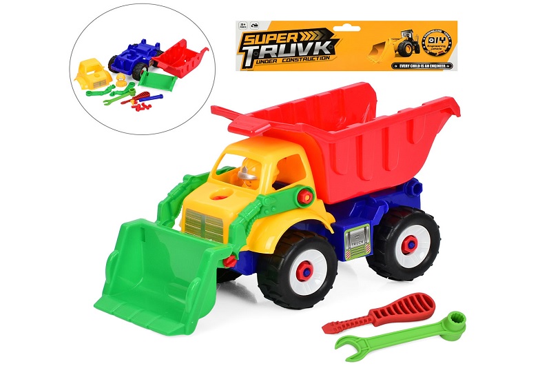 Конструктор М5435-2 на шурупах, самоскид+бульдозер, 28см, викрутка, гайковий ключ, у пак, 28-25-12см