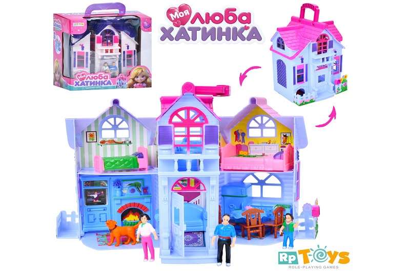 Будиночок F611 (18шт) 20-24-16см, меблі, фігурки, песик, в кор-ці, 27-26-18см