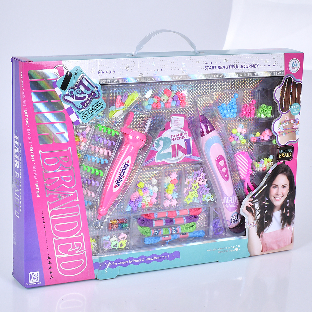 Набір для творчості KSY922 (24шт) прикраси для волосся, намистини, нитки, пристрій для плетіння воло