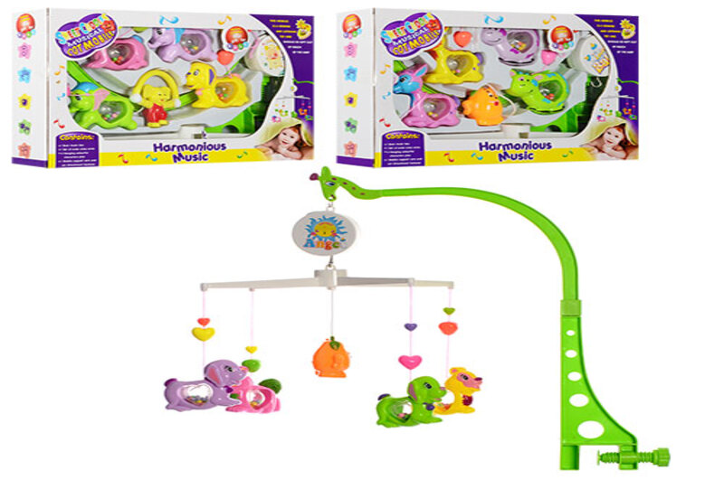 Карусель M 1245 U/R (36шт) на ліжечко, 3 види, заводна, муз, в кор-ці,  38,5-24-6,5см