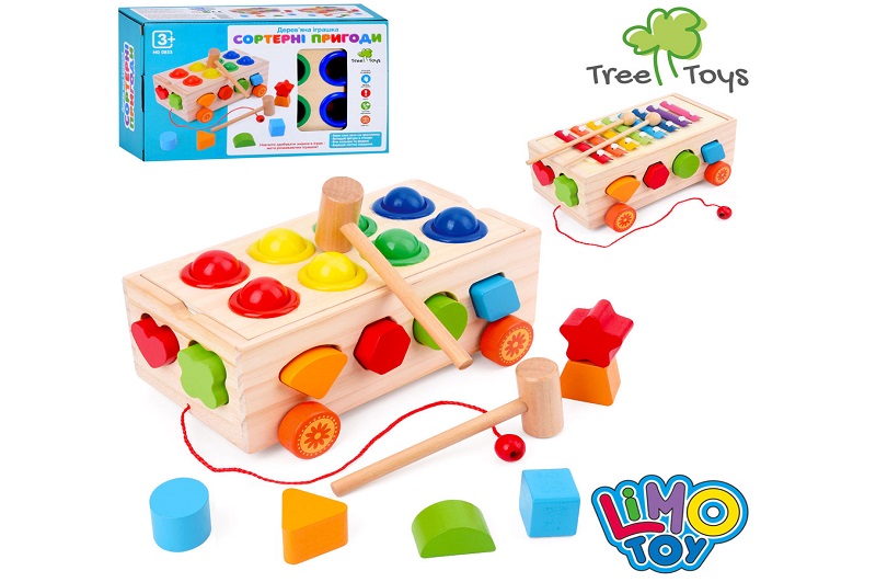 Дерев'яна іграшка Центр розвиваючий MD 0833 (16шт) каталка (на шнурі), 23,5см, сортер, фігурки, 2 ви