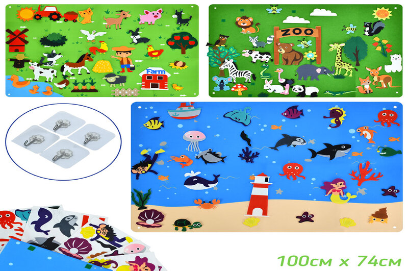 Гра INT 0008 (35шт) навчальна дошка, фетрова дошка, 100-74см, фігурки на липучці, крючки, мікс видів