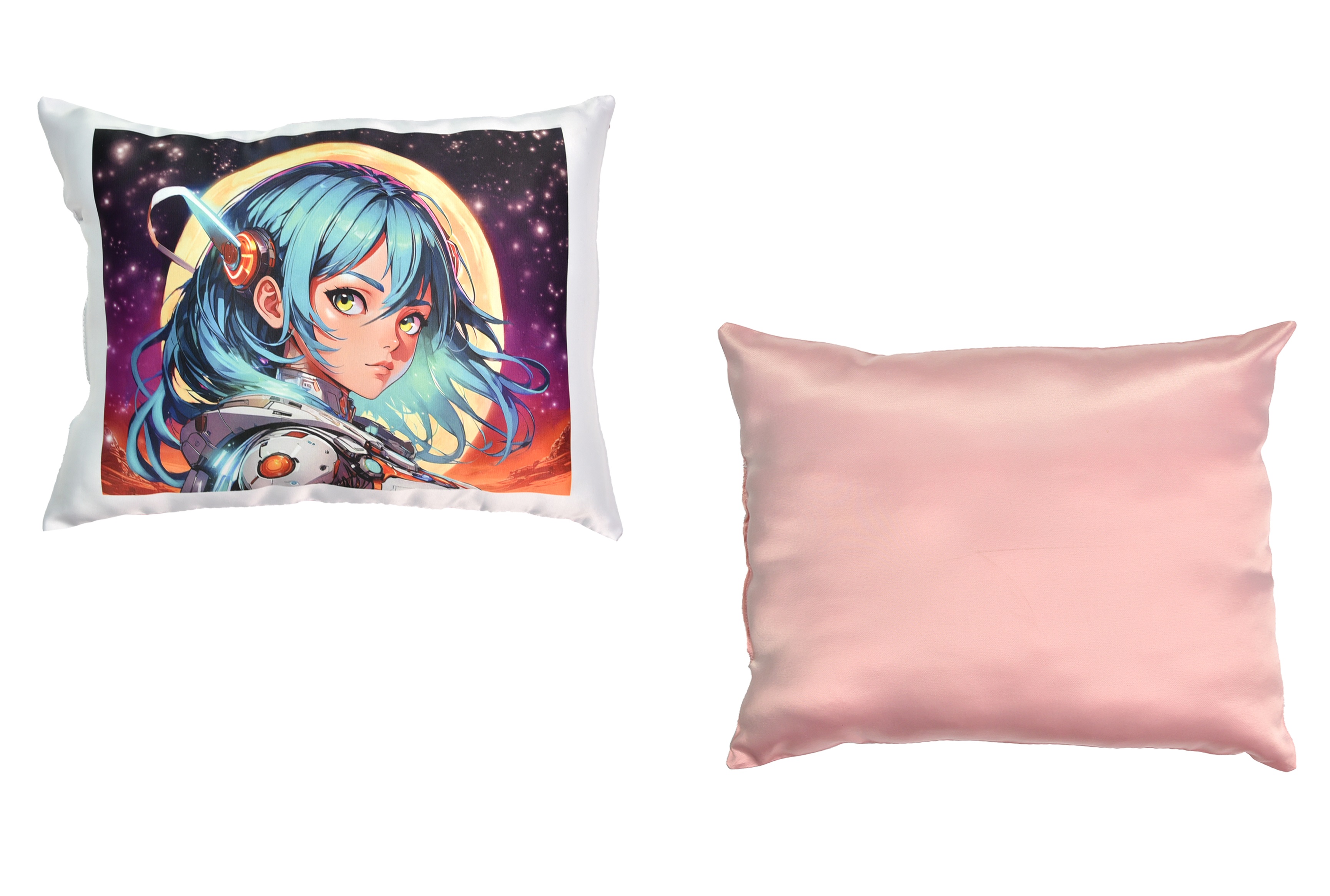 Подушка Аніме дівчина у мистецькому світі" 40*35 см рожева  з нанесенням сублімації Strateg (60667)"