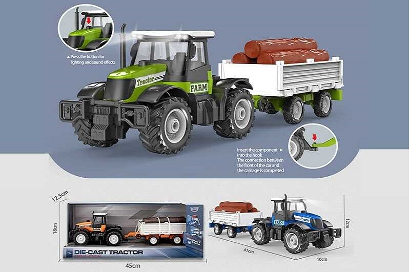 Трактор HT 8810 A (24) металопластик, на батарейках, звук, підсвічування, знімний причіп, інерція, в