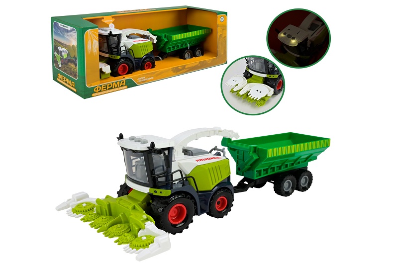 Комбайн із причепом батар. арт.AP9924 (36шт/2),світло,звук,у короб.40*13*14,5см