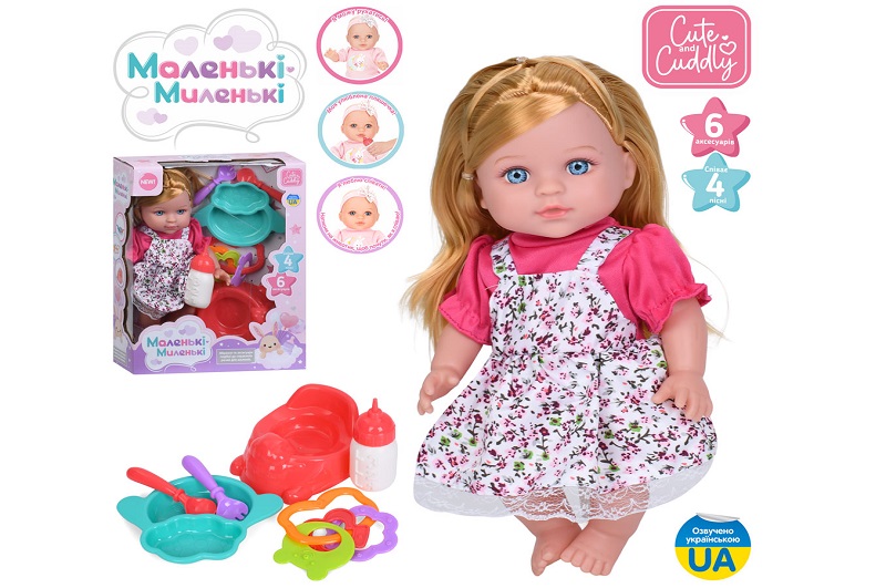 Лялька M 6452 I UA (24шт) 27см, музика(укр.), 4 пісні, горщик, пляшечка, посуд, брязкальце, бат(табл