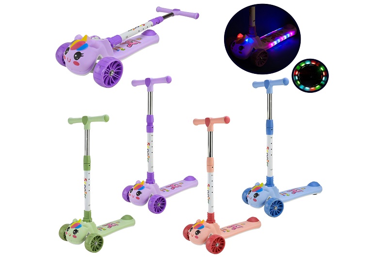 Самокат дитячий 3-х коліс  арт. SC2619 (10шт) складний, колеса PU муз.4 кольори, батар., світло, зву