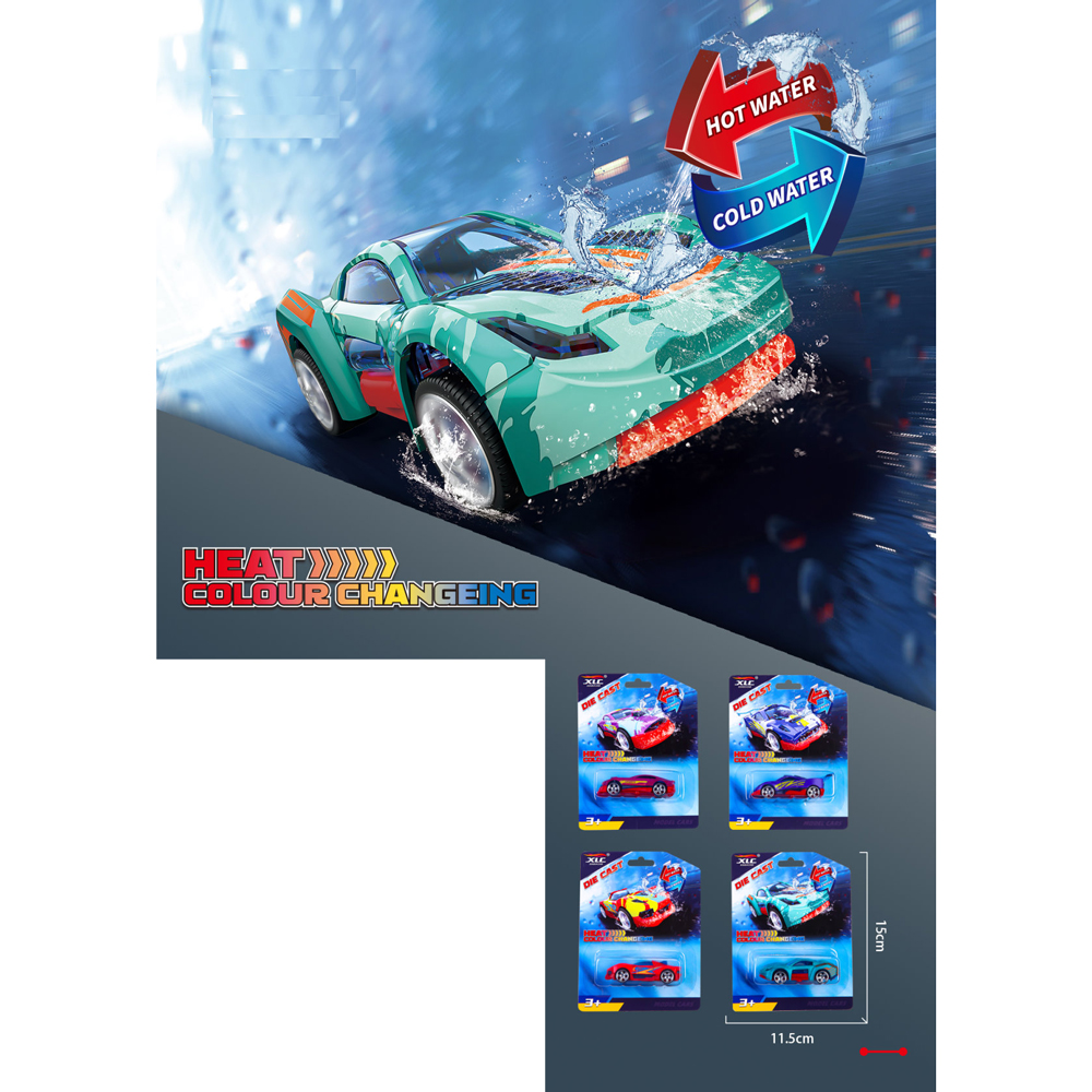 Машина 1210-37A (120шт) метал, 8см, змінює колір, 4 види, на листі, 11,5-15-2см