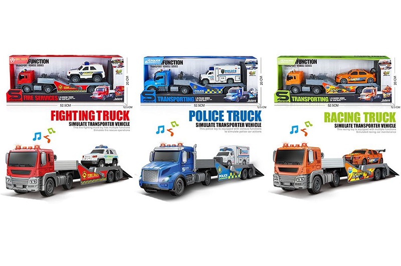 Трейлер JS202A-2CS-2D-1 (12шт) інерція, 43см, 1:16, звук, світло, машина, гумові колеса, 3 види (2ви