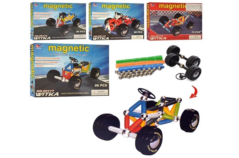 Конструктор 00112-15-16-17 (24шт) магнітний, машина, від 72 дет., 4 види, в кор-ці, 28,5-21-4,5см