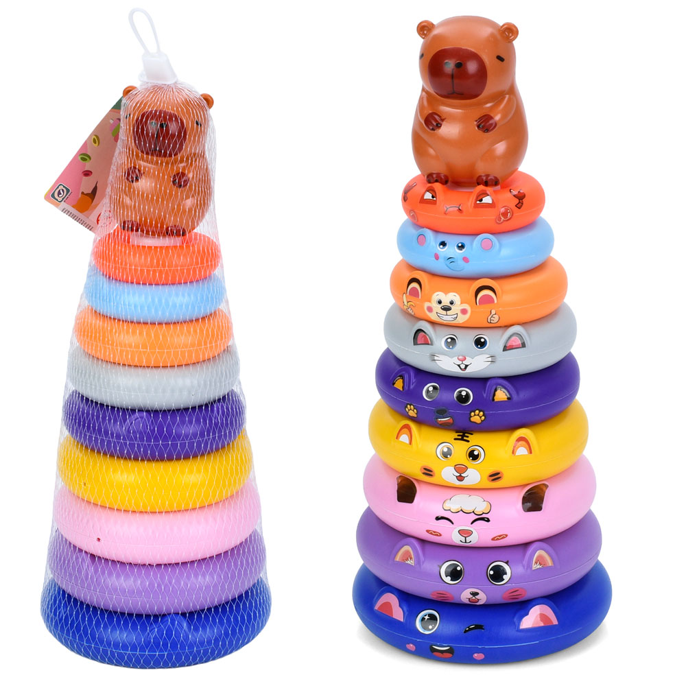 Пірамідка HJ-0619 (50шт) 31см, капібара, кільця 8шт (з вушками), наліпки, в сітці, 36-13-13см