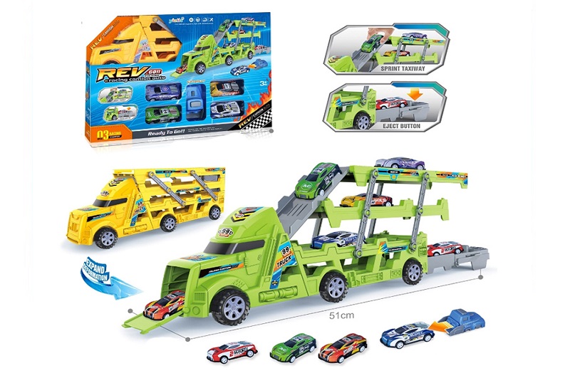 Трейлер 038-15B (30шт) 51см, 3в1(трек, гараж), машинка 4шт, машинка-запуск, 2 кольори, в кор-ці, 35,