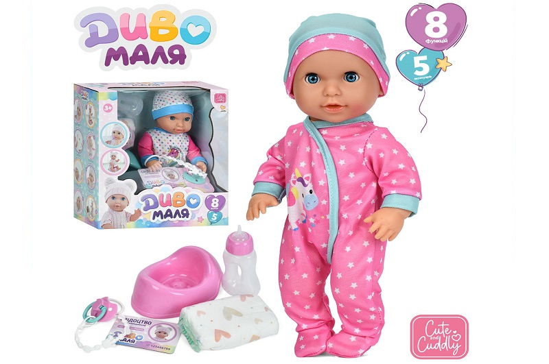 Пупс YL2530R-C-DM-UA (16шт) 30см, п'є-писяє, сенсорний, звук, підгузок, горщик, пляшечка, соска, 2 в