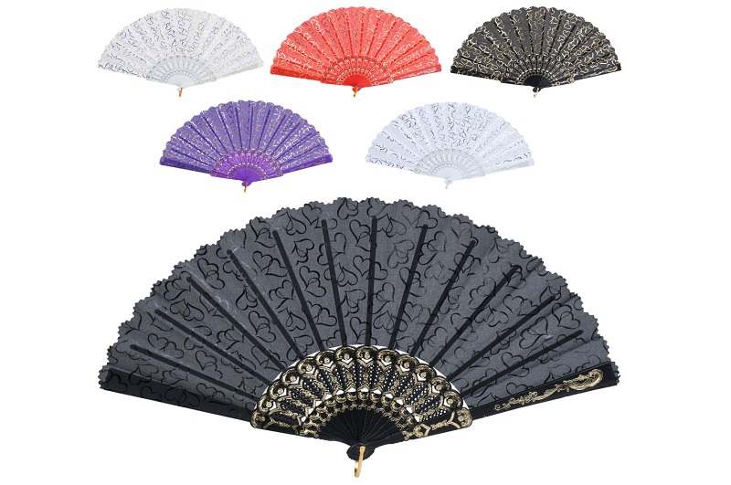 Віяло YG0451 (200шт) 23,5см, серце, 6 кольорів, УПАК12шт