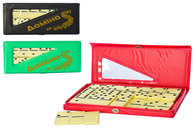 Доміно M 0002 (100шт) 3 кольори, у пеналі на кнопці, 5,7-18,5-38,3 см