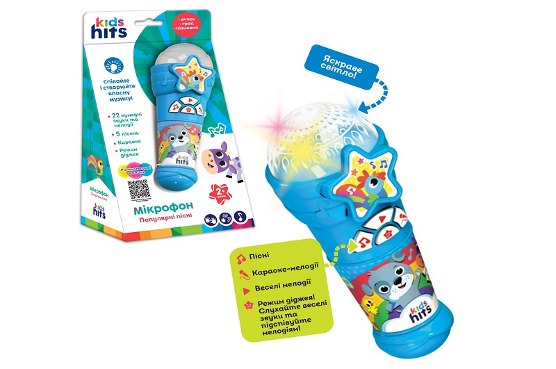 Мікрофон муз. Kids Hits  арт. KH16/003 (24шт) батар, пісні, мелодії, р-р 6,7*17*6,7см, короб.14*25,5