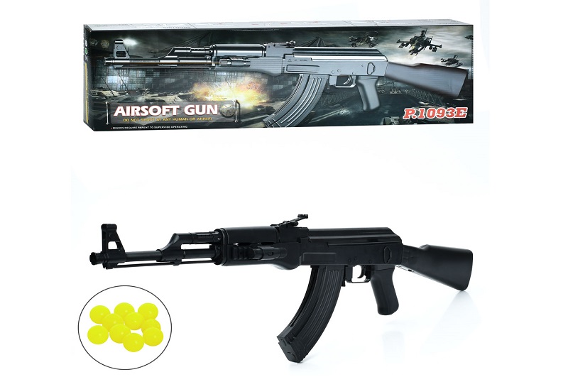 Автомат 1093E (12шт) 87см, пластикові кулі, лазер, бат(табл), в кор-ці, 72,5-23-7,5см