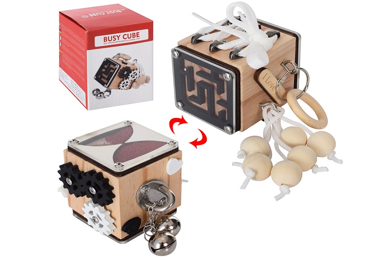 Дерев'яна іграшка Бізіборд MD 1706 (20шт) шестерні, шнурівка, пісочний годинник, лабіринт, кор.,9-12