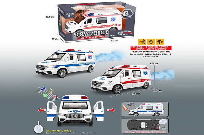 Машина POLICE, AMBULANCE арт.YM-9930B (84шт/2) батар.свiтло,звук,пар,короб.22*12,5*10см