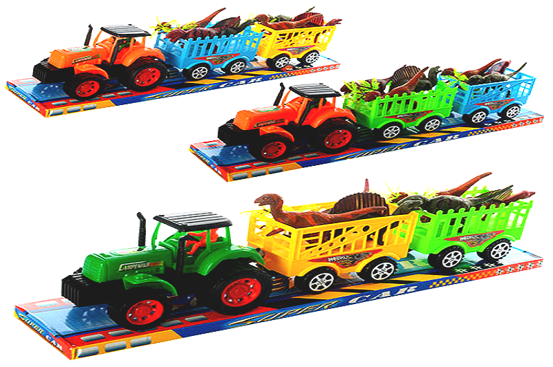 Трактор 906-277 (36шт) інер-й,17см,з причепом2шт,динозаври6шт від11см,3кольори,в слюді,51,5-11-13,5с