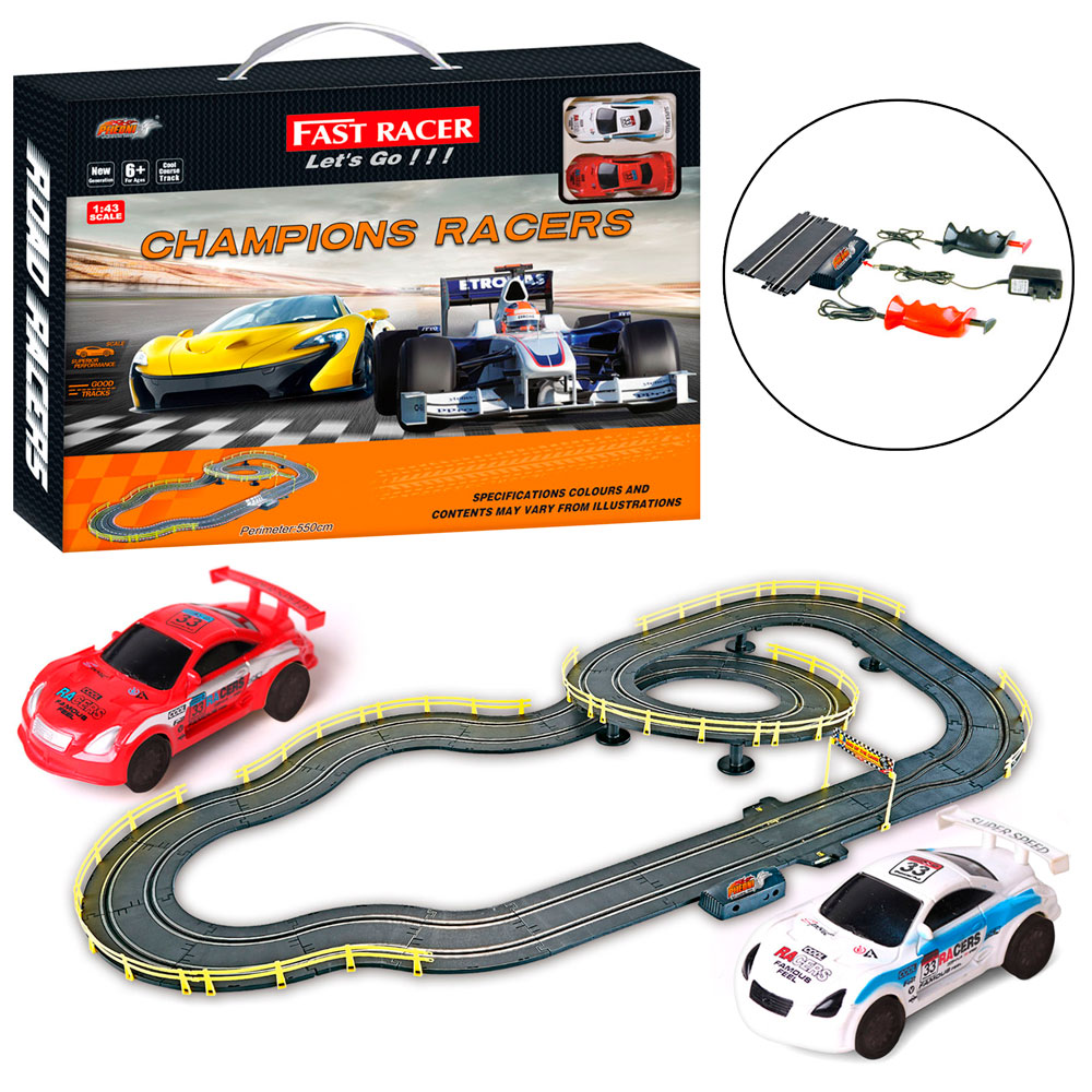 Трек 6612-B (6шт) д/к(на шнурі), 1:43, 550см, машинка 2шт, від мережі 220V, в кор-ці, 56-43,5-5см