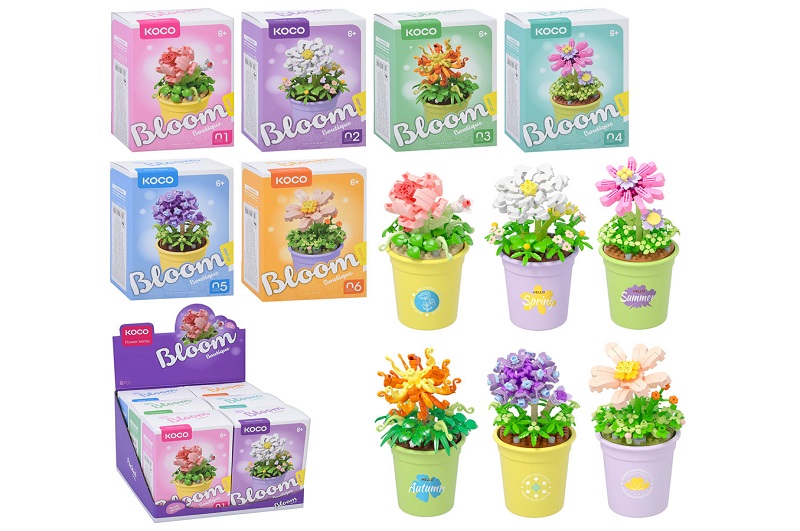 Конструктор 01045-50 УПАК 6 шт(72шт) квіти у горщику,від 176дет, в кор-ці,т(6 вид в диспл, 21-15-19с