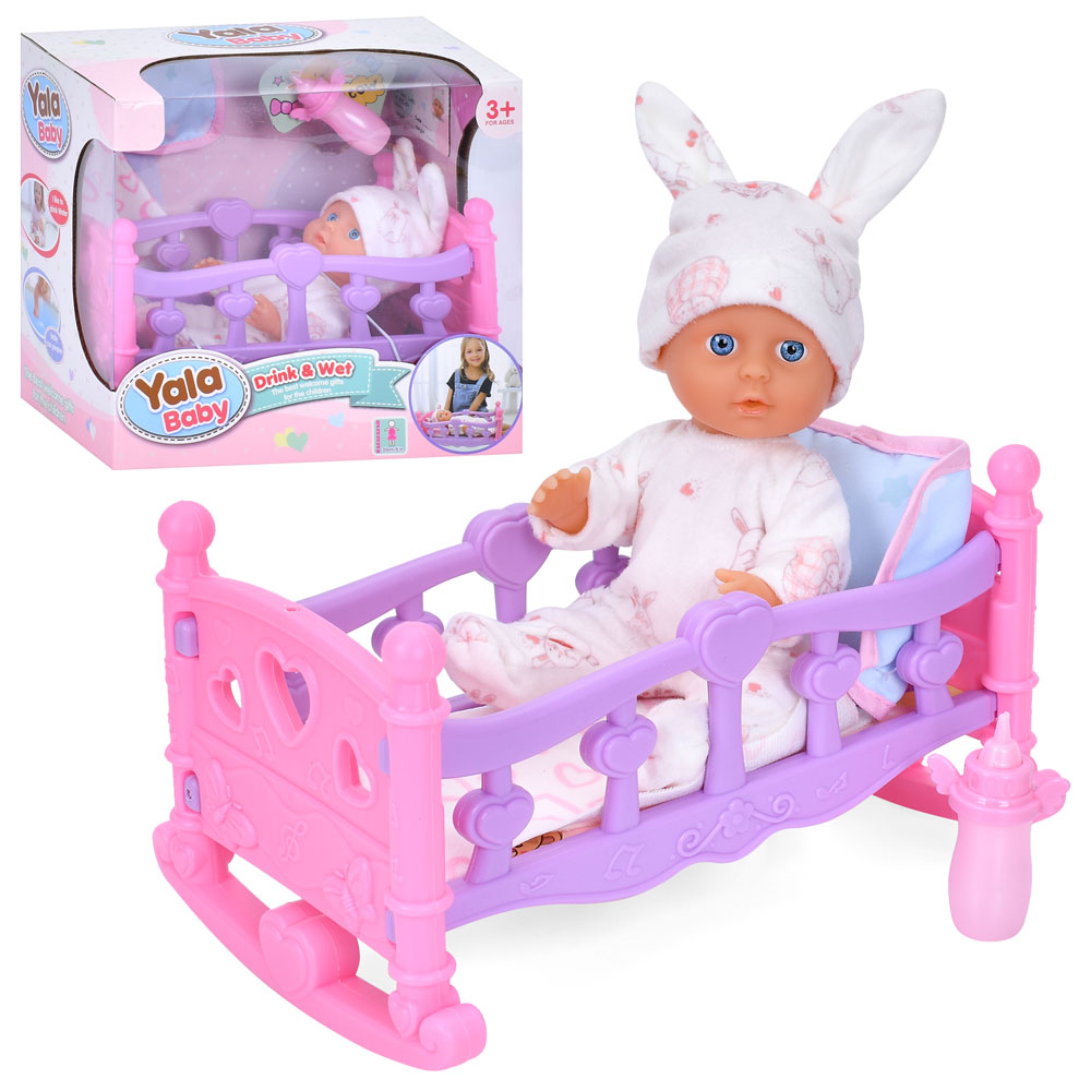 Пупс YL2420A-A (20шт) 24см, п'є-пісяє, ліжечко 24-14-14см, подушка, ковдра, пляшечка, в кор-ці, 25,5