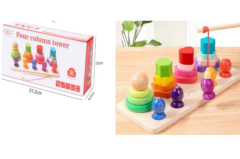 Дерев’яна іграшка арт. C9432 (56шт)  пірамідки, рибалка у кор. 27,2*12см