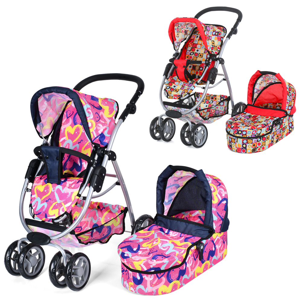 Коляска 9662 (2шт) для ляльки, метал,класика,в69-ш37-д53см,поворот,корзин,люлька-перен46-21см,рег.ру
