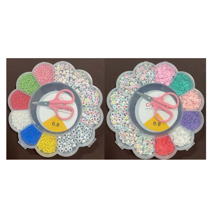 Бісер 610-02D-E (160шт) намистини-англ.літери, ножиці, 2 види, у пеналі(квітка), 16-16-2см