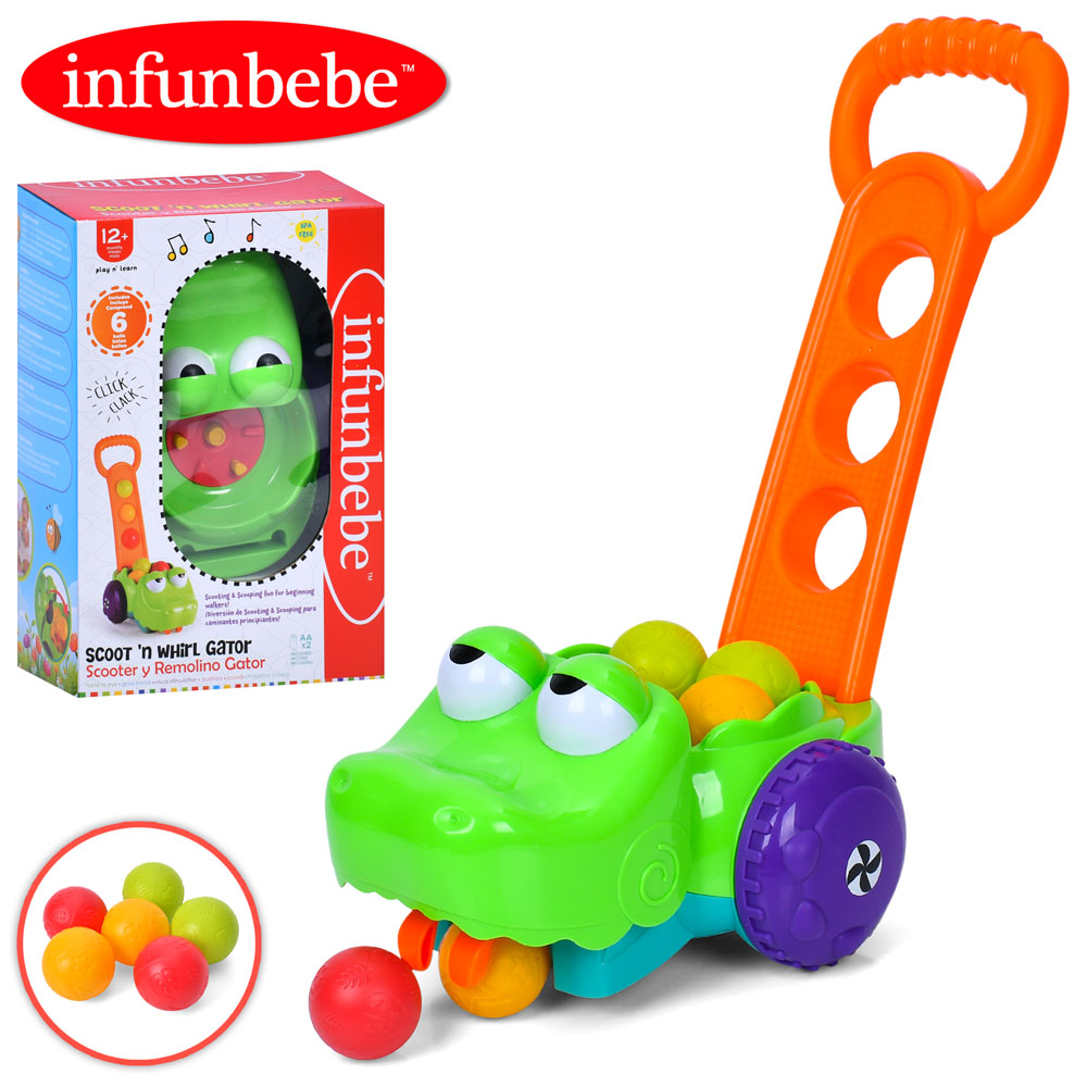 Каталка LSB687 (6шт) на палці, 45см, крокодил, музика, кульки 6шт, на бат-ці, в кор-ці,26,5-37-7см