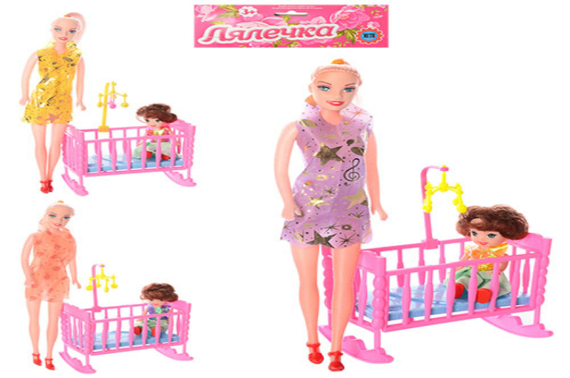 Лялька 339-2 (144шт) , 2 шт., ліжечко, 3 види, кул., 18-32-9 см.